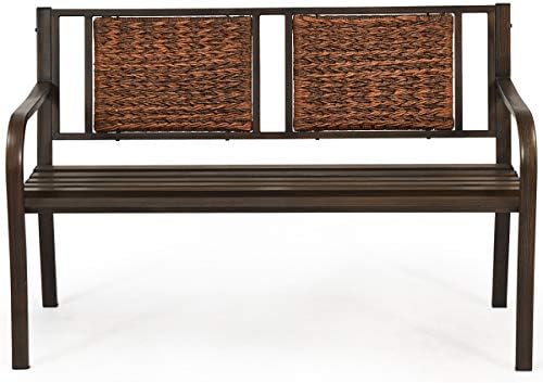 S AFSTAR Outdoor Garden Bench, Brown, Iron, Metal, Polyethylene, Rattan, 50.5 in Width, 2 Adults