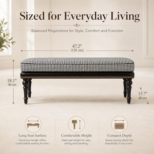 Forteek 47" Upholstered Bed End Bench for Bedroom, Vintage Bed Bench