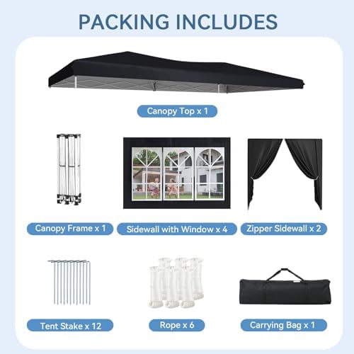 10x20 Pop Up Canopy Tent with Sidewalls, One-Push Instant Setup Waterproof Outdoor Canopy, 3 Adjustable Height Portable Canopy for Outdoor Events, Wedding, Market Stall