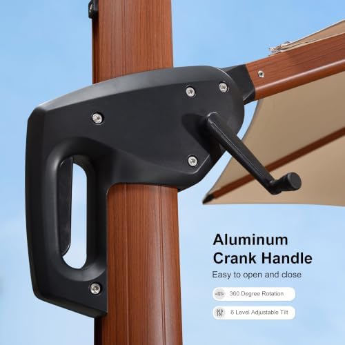 PURPLE LEAF Cantilever Umbrella 10ft Double Top Wood-Grain Finish, Cream