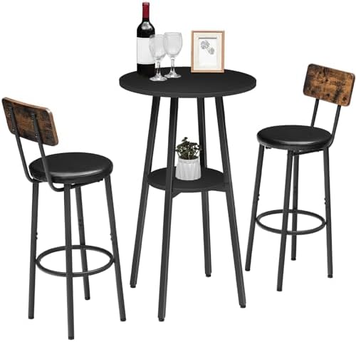 HOOBRO Bar Table, Round Pub Table, 2-Tier Bistro Table with Storage, 37.4" High for Small Spaces, with Top Particleboard for Kitchen, Easy to Assemble, Black BB55BT01