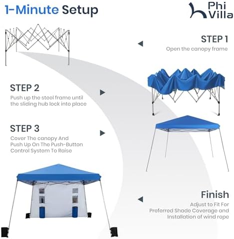 PHI VILLA 12x12 Pop Up Canopy Tent with Sidewall, Slant Leg Sun Shade