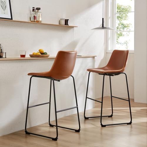DUMOS Counter Height Bar Stools Set of 4, Faux Leather High Bar Chairs