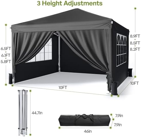 10x10 Pop Up Canopy Tent with Sidewalls, Portable Shelter,Black