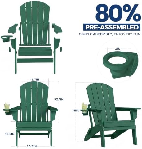 Plawdlik Folding Adjustable Adirondack Chair Set of 2, Patio Chairs, Green