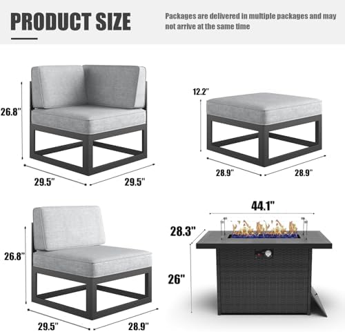 LayinSun Large Aluminum Patio Furniture Set with Fire Pit Table