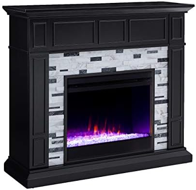 SEI Furniture Drovling Marble Tiled Color Changing Electric Fireplace, Black-White-Gray
