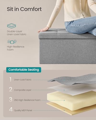 SONGMICS 43.3 Inches Folding Storage Ottoman Bench, Load 660 lb