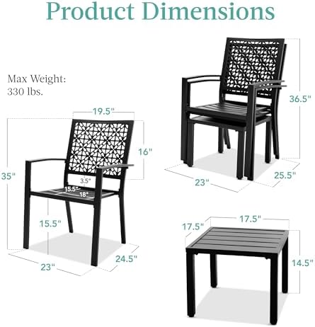 Best Choice Products 3-Piece Outdoor Bistro Set, Stackable Modern Steel Furniture for Porch, Garden w/ 2 Chairs, Table, Geometric Decor - Black