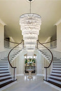 Large Black Chandelier for High Ceiling H68" 7-Tier Glass Chandelier Modern