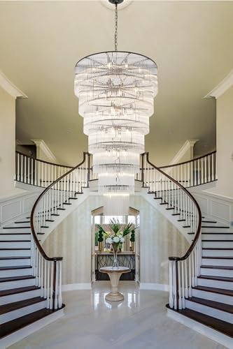 Large Black Chandelier for High Ceiling H68" 7-Tier Glass Chandelier Modern