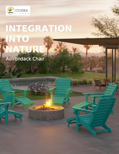 Ciokea HDPE Folding Adirondack Chair with Footrest,Lake Blue,1