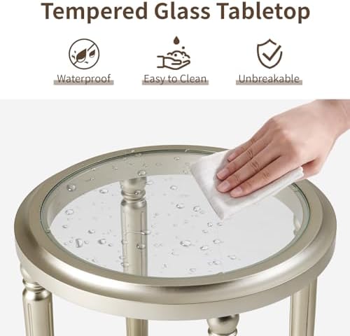 SUNBURY Set of 2 Modern End Tables with Tempered Glass Tops & Glass Lower Shelves, MDF Nightstands for Living Room, Bedroom, Dining Room (Champagne)