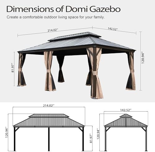 Domi 12'X18' Gazebo, Hardtop Gazebo for Patio with Drainage System, Brown