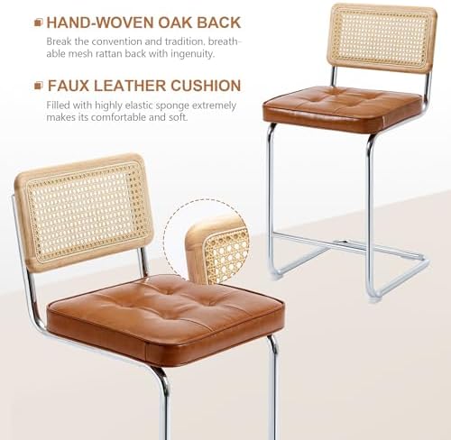 Zesthouse Natural Rattan Counter Stools Set of 2, 26" Modern Boho Barstools