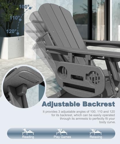 NAVINE Adjustable Adirondack Chair Set of 2 with Retractable Ottoman