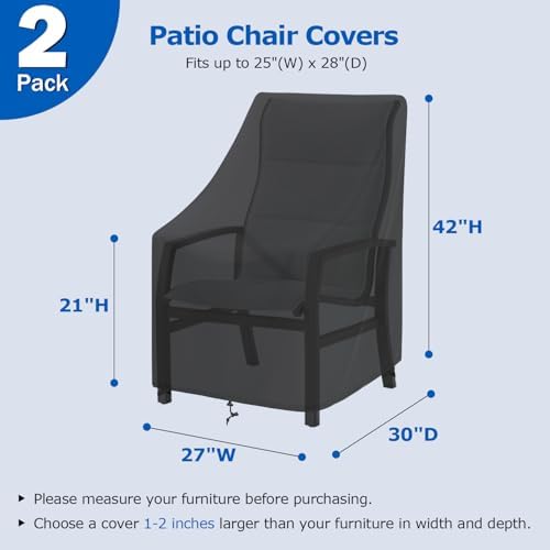 SunPatio Outdoor High Back Chair Covers 2 Pack, 27"W x 30"D x 42"H, Black