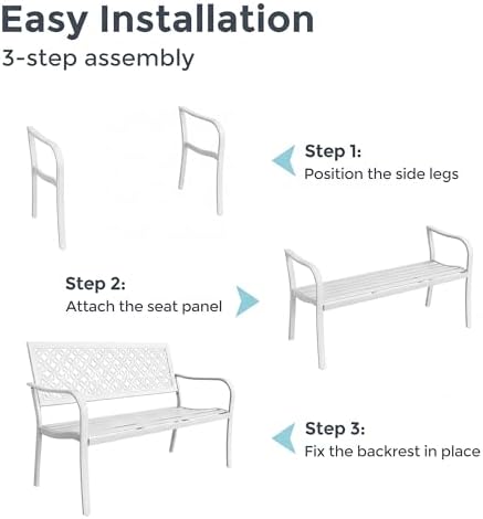 Grand patio 50" Outdoor Bench, Garden Bench with Armrests, White