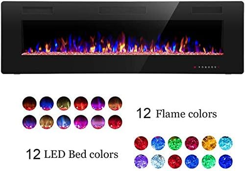 R.W.FLAME 60" Recessed and Wall Mounted Electric Fireplace, Low Noise, Fit for 2 x 6 Stud, Remote Control with Timer, Touch Screen, Adjustable Flame Color and Speed, 750-1500W