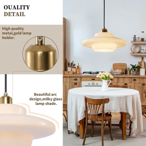 milk glass pendant light: mid century modern gold shown in use