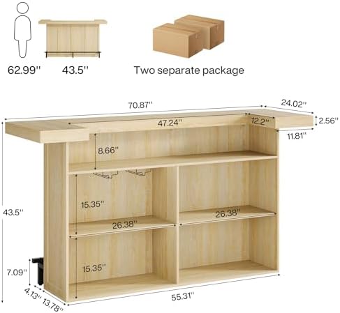 Tribesigns 4-Tier Bar Table, 70.9-Inch Large Home Bar Unit, Oak