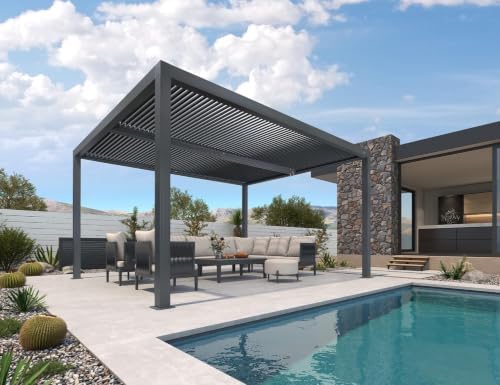 PURPLE LEAF Louvered Pergola 11' x 14' 94AS with Two Adjustable Roof Gray