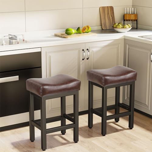 Raynesys 24 Inche Bonded Leather Counter Height Bar Stools Set of 3 Square