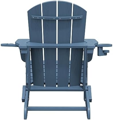 SERWALL Outdoor Adirondack Chair Set of 2 with 2 Cup Holders,Foldable,Blue