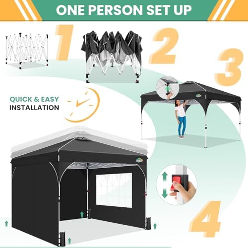 COBIZI 10x10 Pop Up Canopy with 3 Sidewalls, 1-Person Setup, Waterproof