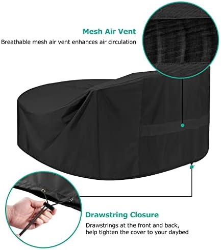 SunPatio Outdoor Daybed Cover, Heavy Duty Waterproof Round Canopy Sofa Bed Cover with Taped Seam, Patio Furniture Set Protector, All Weather Protection, 75" Dia x 35"/16”H, Black
