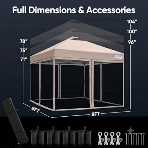 Quictent 8'x8' Pop up Screened Canopy Tent with Mosquito Netting