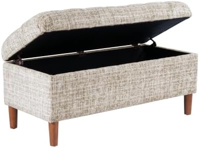 HomePop 40" Ainsley Button Tufted Storage Bench - Cream Textural Woven