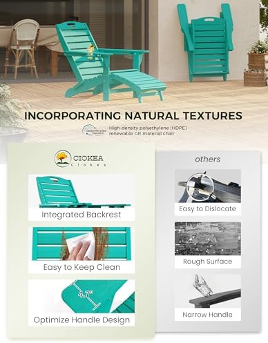 Ciokea HDPE Folding Adirondack Chair with Footrest,Lake Blue,1