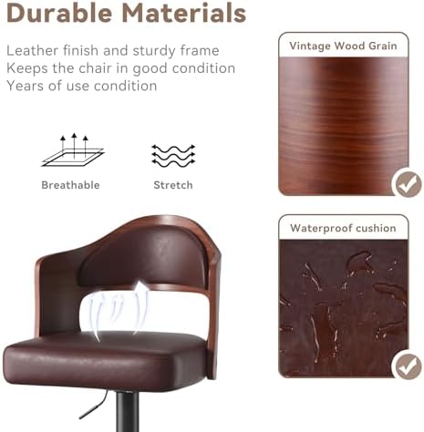 Swivel Bar Stools Set of 4,Bentwood Adjustable Height Barstools
