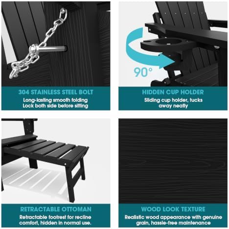 THOEOE Adirondack Chairs with Footrest, Folding HDPE Chairs