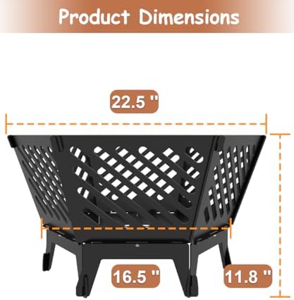 22.5 Inch Portable Hexagon Fire Pit with Travel Bag — Smokeless Patented Design Outdoor Wood Burning Fire Pit for Camping, Backyard, Patio, Bonfire, Picnic and BBQ, Diagonal Hollow Style