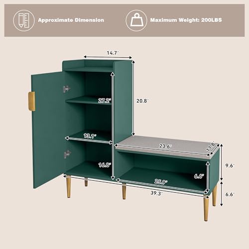 Storage Bench with Fluted Door&Shelf, L-Shaped Entryway Bench