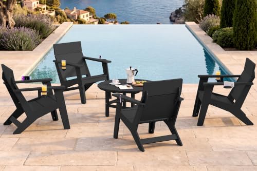 SERWALL Modern Adirondack Chair Set of 2, Cup‑Holder,Solid Backrest, Black