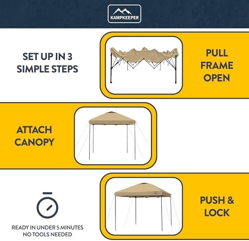 KAMPKEEPER Outdoor Pop-Up Canopy Tent with 2 Sidewalls, Khaki, 10 x 10 Ft