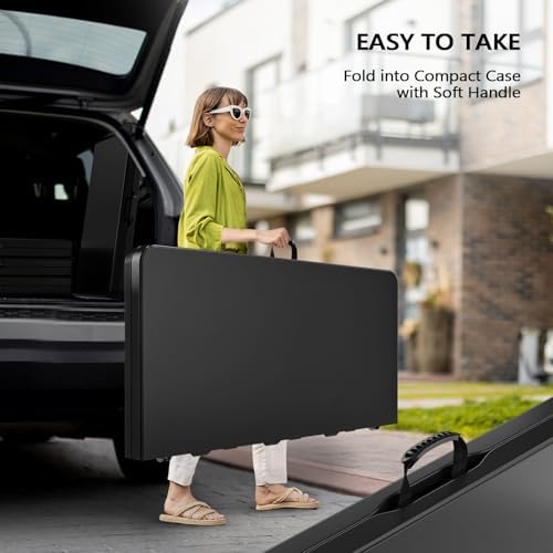 VINGLI 42" Fold in Half Square Table, Bi-Folding Commercial Portable Plastic Dining Table for Kitchen Outdoor Party Wedding Event, Black