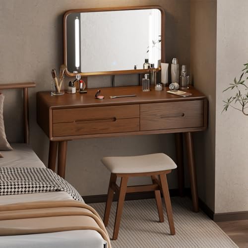 Solid Wood Vanity Stool, Padded Foot Stools Ottoman, Walnut