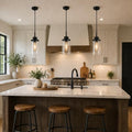Black Farmhouse Clear Glass Cylinder Pendant Light, Modern Hanging Fixture (3 Pack)