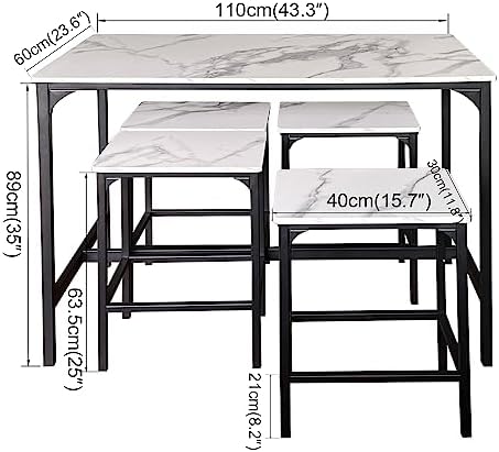 T-VALY 5-Piece Bar Table Set with 4 Stools, Black&White