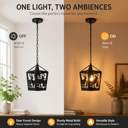 farmhouse rustic deer pendant light, 2 pack metal on a desk or shelf