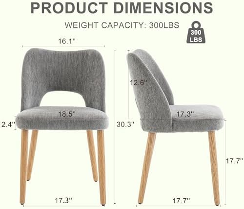 Modern Dining Chairs Set of 2, Upholstered Fabric Kitchen Chairs with Butterfly Hollow Back, Solid Wood Legs, Easy Assembly, Farmhouse Style for Kitchen & Dining Room, Gray