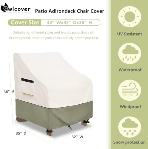 Patio Adirondack Chair Cover 32 W x 35 D x 36 H inches,600D Heavy Duty Waterproof Outdoor Chair Covers,Patio Furniture Covers for Adirondack Chair,Beige