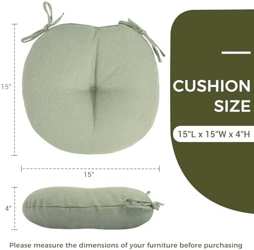 Outdoor Bistro Chair Cushion Set of 2, Waterproof Tufted Round Seat Cushion with Ties, 15"x15"x4" Patio Furniture Chair Pads for Home Garden Balcony Office-Light Green