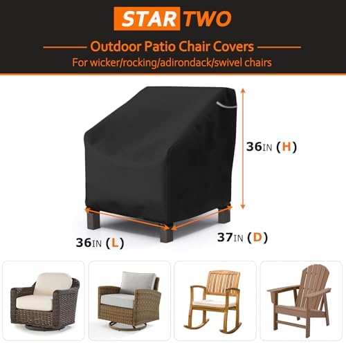 STARTWO Patio Outdoor Chair Covers 2 Pack, Outdoor Furniture Covers Waterproof adapter for Lawn Lounge Seat, Wicker, Swivel, Adirondack, Rocking Chairs, 36"W x 37"D x 36"H inch, Black