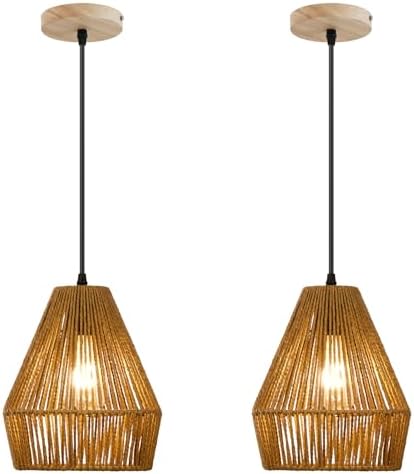 8.7'' woven rattan pendant light fixtures, 2 pack, front angle view