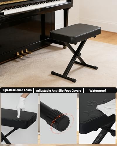 STRICH Piano Bench Folding Stool, Adjustable X-Style Piano Chair with 2.3 inch Thicken Soft Cushion, Keyboard Bench for Musicians, Black, SPB-M15